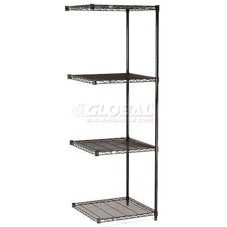 Nexel Black Epoxy, 4 Tier, Wire Shelving Add-On Unit, 36W x 24D x 86H A24368B
